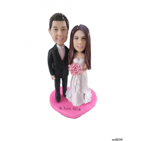 Personalisierte Hochzeitstortenfiguren Liebespaar Hochzeitstorte mit Pink Herz